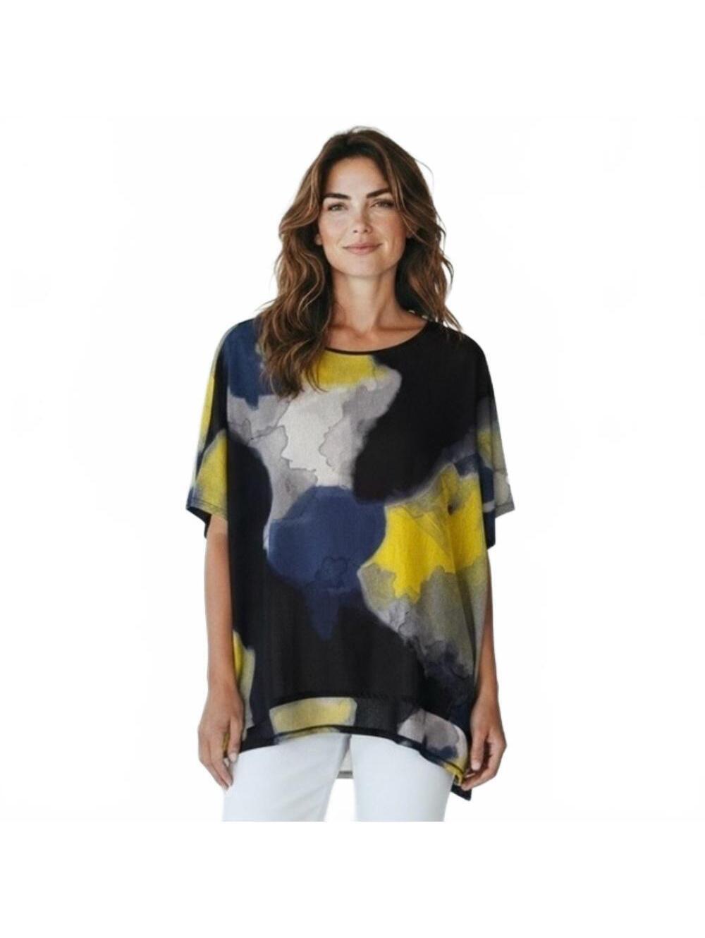 Clara Sunwoo Abstract Watercolor Top Blouse Curved Hem Sun Woo Women Size Large